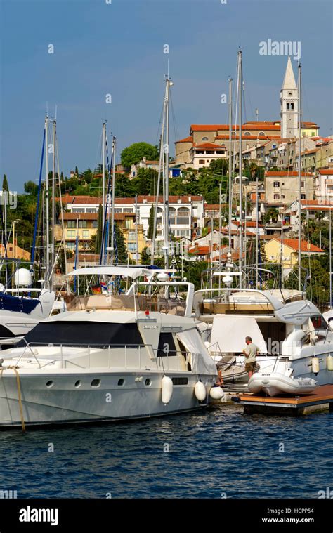 Vrsar Sailing Boats And Yachts In Harbour In Front Of Old Town Istria