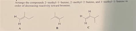 Solved Arrange the compounds 2-methyl-1-butene, | Chegg.com