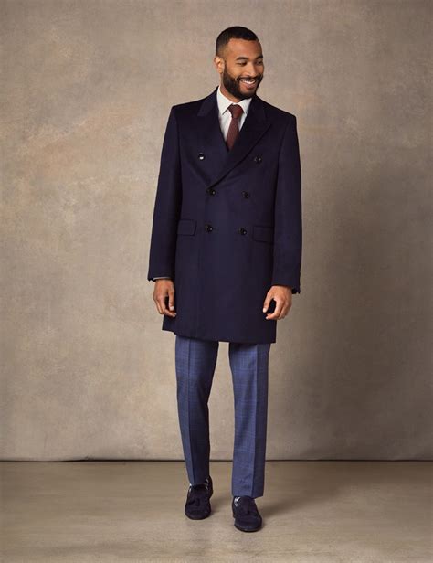 Wool Cashmere Mens Overcoat With Double Breasted In Navy Hawes