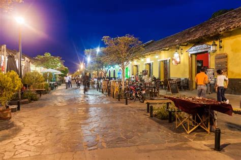 GRANADA NICARAGUA APRIL 27 2016 Night View Of Pedestrian Street