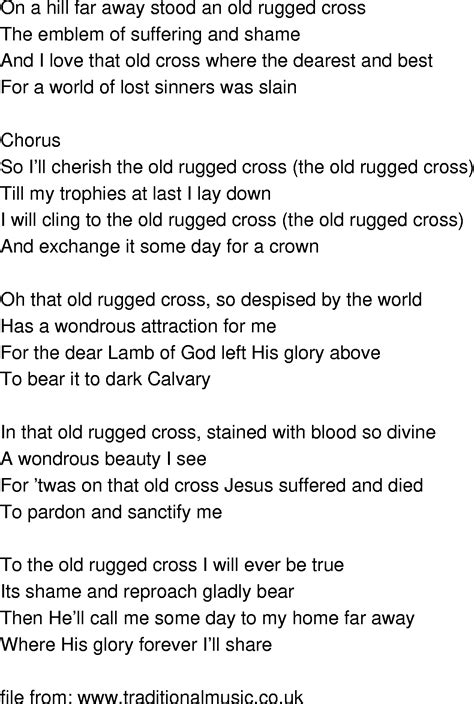 Old Time Song Lyrics Old Rugged Cross