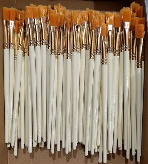 Plastic White Flat Artist Paint Brush For Painting Brush Size