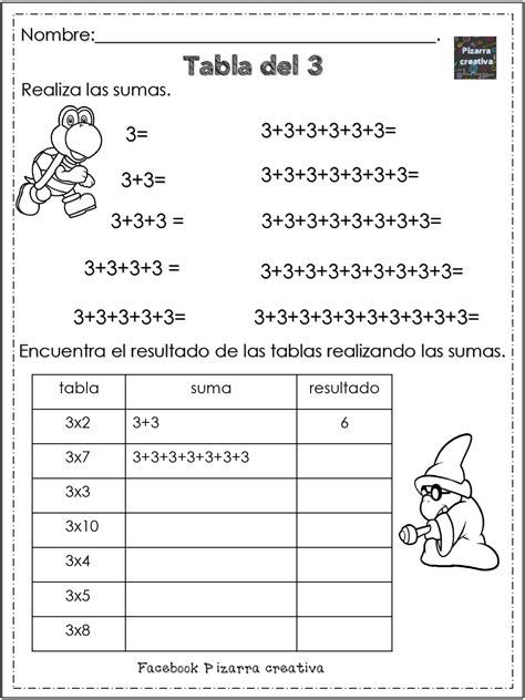 Ejercicios Tabla De Multiplicar Para Imprimir