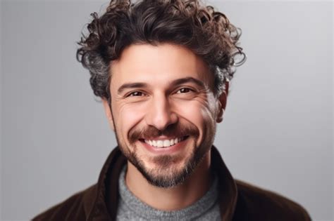 Premium Ai Image Headshot Of Satisfied Cheerful Handsome Man Grins At