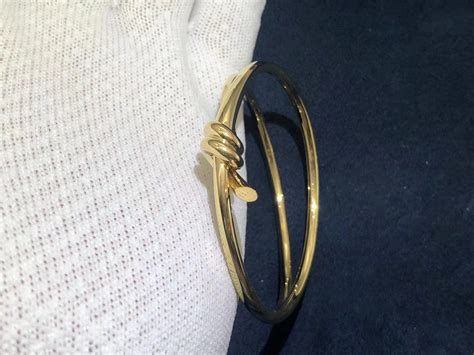 Tiffany Knot Double Row Hinged Bangle In Yellow Gold