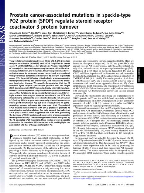 Pdf Prostate Cancer Associated Mutations In Speckle Type Poz Protein