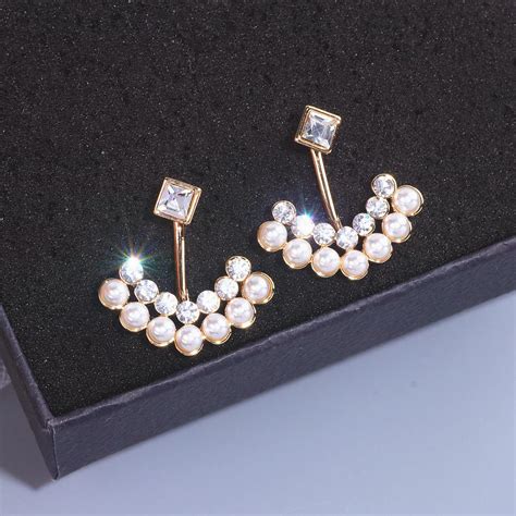 Korean Trendy Imitation Pearl Stud Earring For Women Gold Color