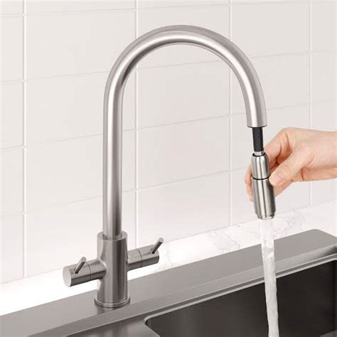 Sauber Thun Pull Out Kitchen Tap Dual Lever Brushed Nickel