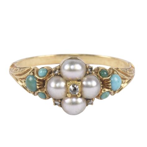 Victorian K Gold Pearl Turquoise Diamond Locket Ring Ejay Antiques