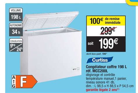 Offre Congélateur Coffre 198 L Réf Mcc200l Curtiss chez Cora