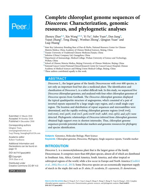 Pdf Complete Chloroplast Genome Sequences Of Dioscorea