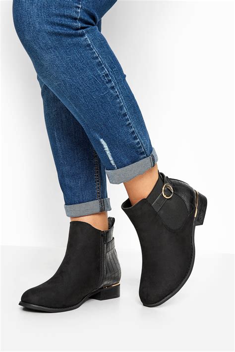 Black Vegan Suede Croc Effect Chelsea Boots In Extra Wide Fit Yours