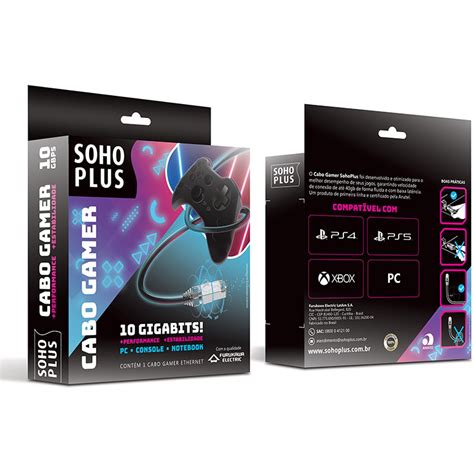 Cabo de Rede Gamer SohoPlus RJ45 CAT 6 T568A B compatível Playstation 4