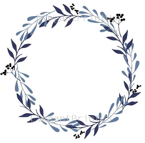 Navy Blue Clipart Wedding Clipart Blue Leaf Minimalist Wreath Etsy