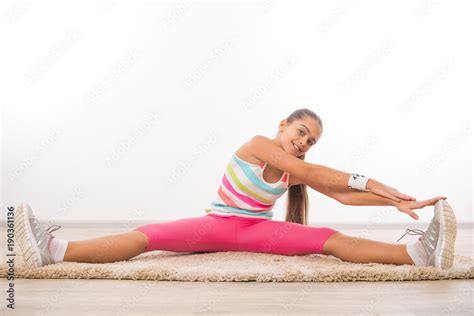 Beautiful Teenage Girl Doing Stretching Exercises Beautiful Teen Girl Physical Exercise Doing