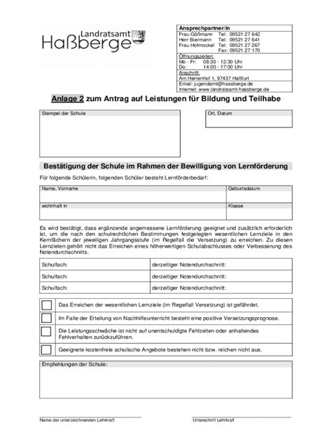 Ausf Llbar Online Anlage Zum Antrag Auf Leistungen Fr Bildung Und