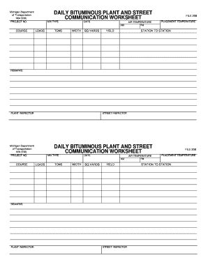 Fillable Online Daily Bituminous Plant And Street Communication