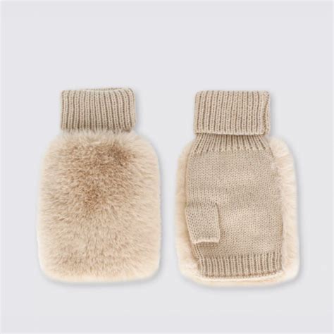 Faux Fur Fingerless Gloves Cream Number