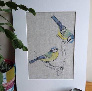 Blue Tits Embroidered Portrait Folksy