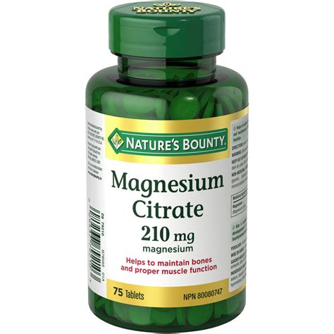 Natures Bounty Magnesium Citrate Pills, 210mg 75 Count - CTC Health