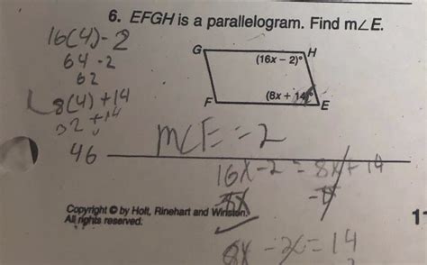 Solved Efgh Is A Parallelogram Find Mze G X Chegg