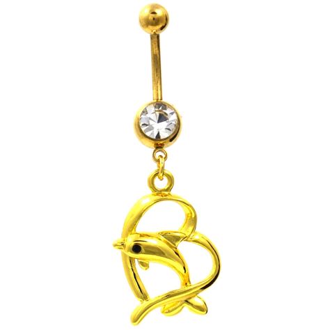 Love Script Rainbow Heart Gold Plated Belly Ring