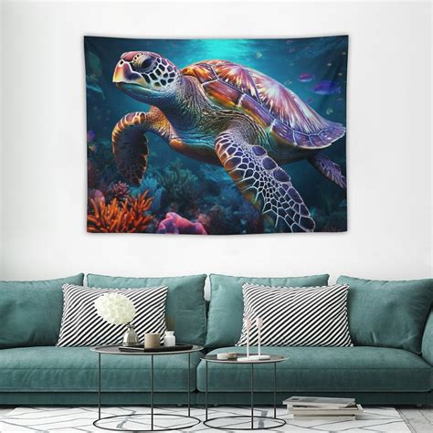 Canflashion Ocean Sea Turtle Tapestry Great Wave Animal Pattern