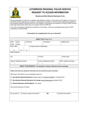 Fillable Online Lethbridgepolice FOIP Request Form Lethbridge