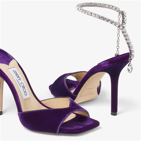 Saeda Sandal 100 Cassis Velvet Sandals With Crystal Embellishment