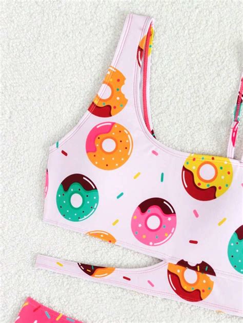 Teen Girl Donuts Print Cut Out Bikini Set Summer Beach SHEIN USA