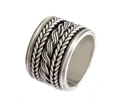 Braided Dark Sterling Silver Wide Band Ring Women Or Men Cuff Ring