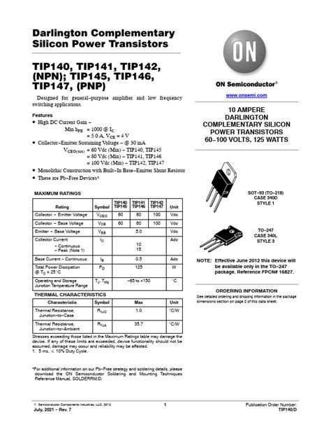 TIP147G Datasheet PDF ON Semiconductor Https Onsemi