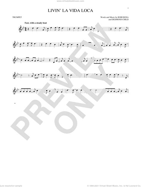 Livin La Vida Loca Sheet Music For Trumpet Solo PDF