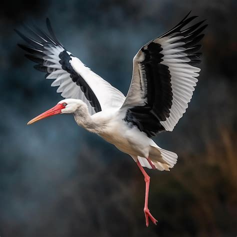 Premium AI Image A White And Black Bird With A Red Beak Is Flying In