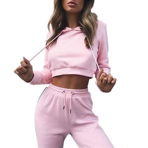 Pink Womens Tracksuits Sport Suits Sweatshirt And Pants 2 Pcs Set