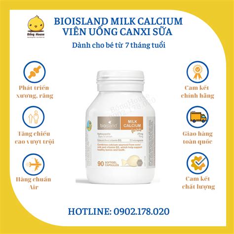 Canxi Milk Calcium Bio Island Úc Sữa Bò Non Cho Bé 90 Viên Bống House