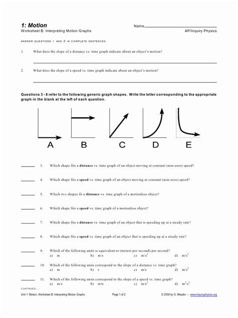 Motion Graphs Physics Worksheet