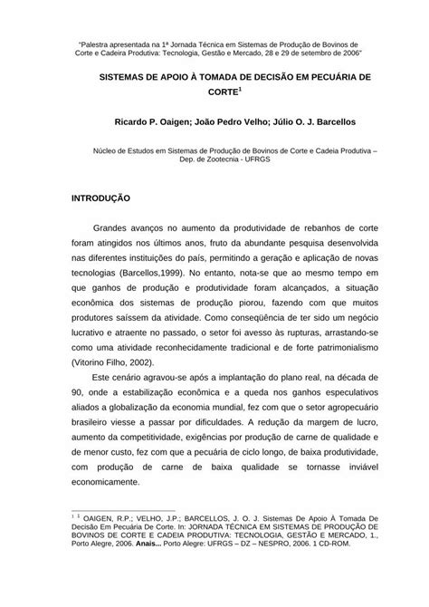 PDF SISTEMAS DE APOIO À TOMADA DE DECISÃO EM PECUÁRIA DE PDF