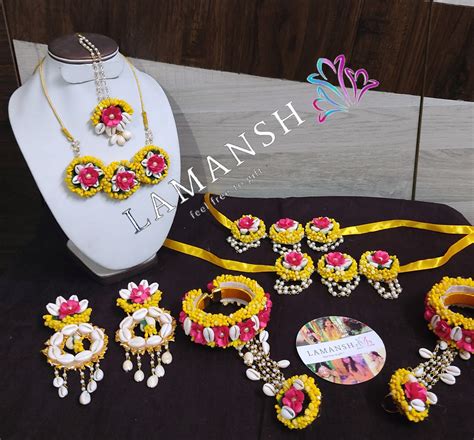 Lamansh® Shell Floral Jewellery Set 🌺 For Haldi Mehendi Ceremony Lamansh