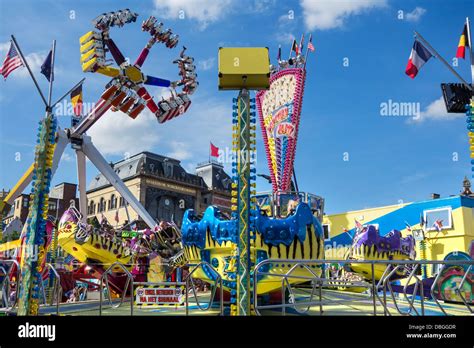 Fairground Attractions At Travelling Funfair Traveling Fun Fair At