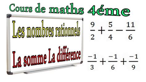 Maths 4ème Les nombres rationnels Somme et Différence Exercice 26