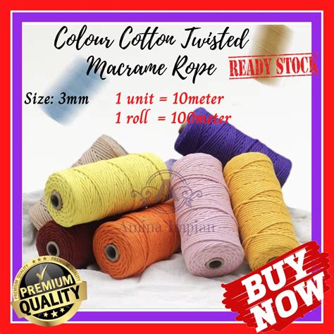 Mm Colour Macrame Rope Natural Cotton Twisted Cord Artisan Hand Craft