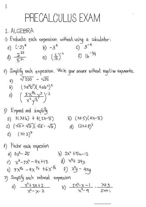 SOLUTION Pre Calculus Exam Solved Problems Studypool