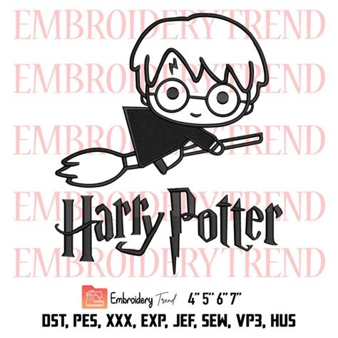 Broom Harry Potter Embroidery, Magic Broom Embroidery, Chibi Harry ...