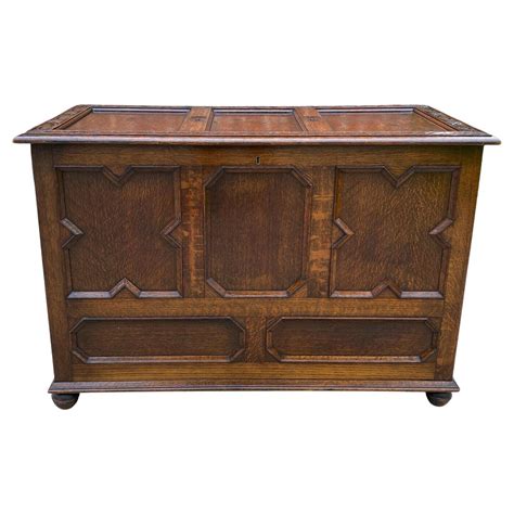 Antique English Carved Oak Trunk Chest Coffee Table Blanket Box At