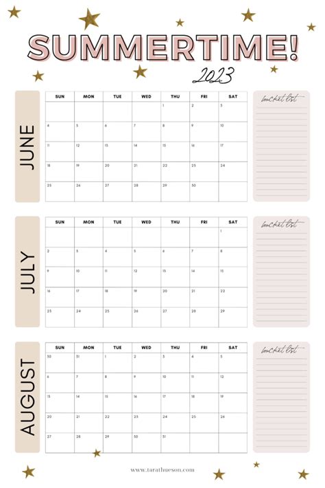 2023 Summer Calendar - Free Printable – Tara Thueson