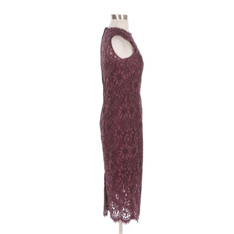 Dolce And Gabanna Sleeveless Midi Dress In Semisheer Maroon Scalloped