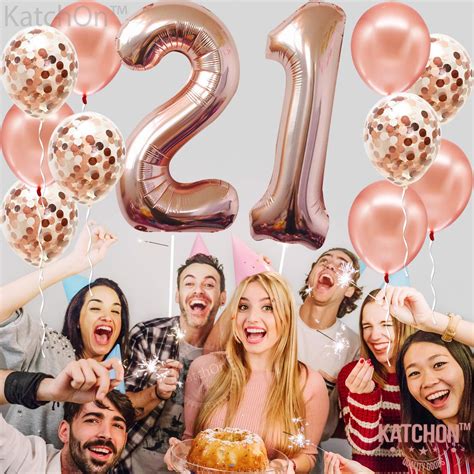 Rose Gold 21 Balloon Number Big 40 Inch 21st Birthday Balloons For