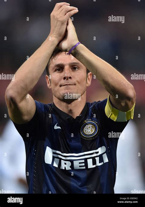 Milan, Italy. 10th May, 2014. Inter Milan's Javier Zanetti greets ...