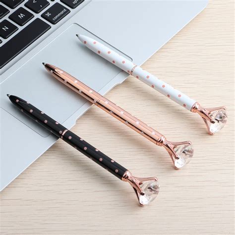 Genkky Kawaii Ballpoint Pen Big Gem Metal Ball Pen With Large Diamond